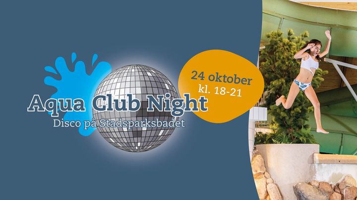 Aqua Club Night står det på bilden där ett barn hoppar från en trampolin.