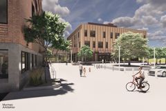 Visionsbild som visar hur det nya kommunhuset och huvudbiblioteket i Huddinge kan komma att se ut.