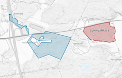 Karta över Sunnvära med den aktuella fastigheten markerad i rött.