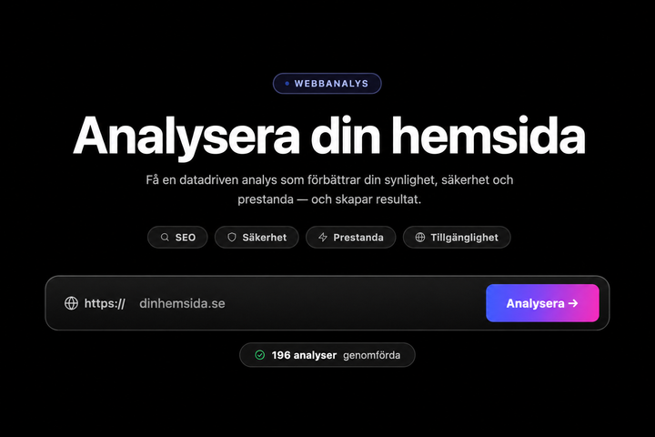 Arvinges webbanalys ger företag en samlad bild av webbplatsens synlighet, säkerhet, prestanda och affärsnytta.