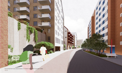 Illustration Solhagavägen, ,vy från norr mot Masmo torg
