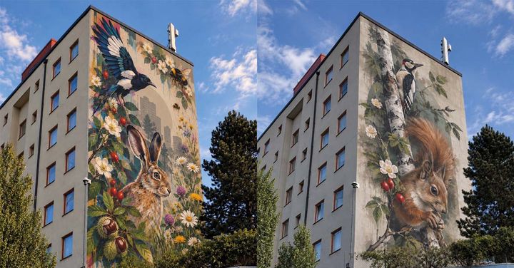 Två skisser av hur muralmålningen skulle kunna se ut.