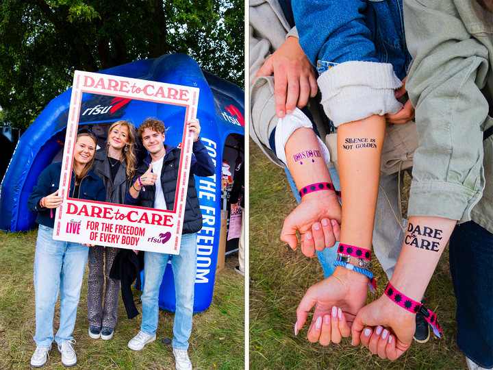 Collage med unga festivalbesökare som träffat RFSU