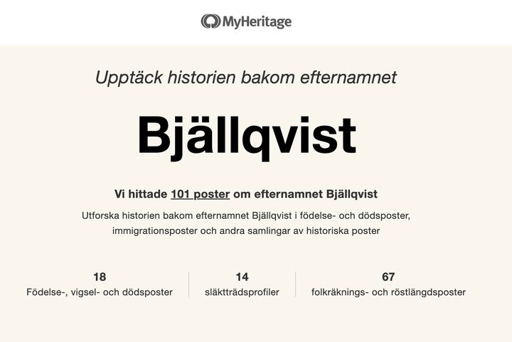Information om efternamnet Bjällqvist från MyHeritage
