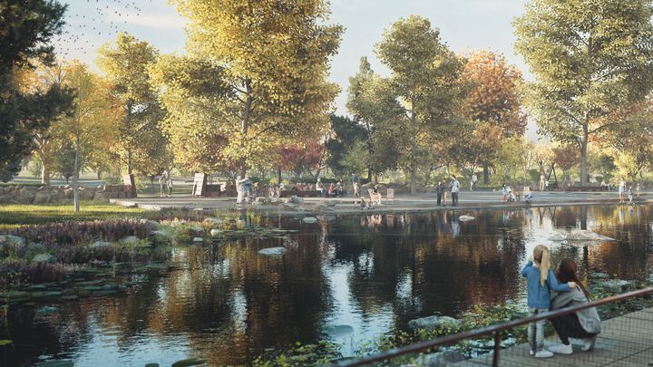 Visionsbild på stadsdelsparken i Östra Ramlösa