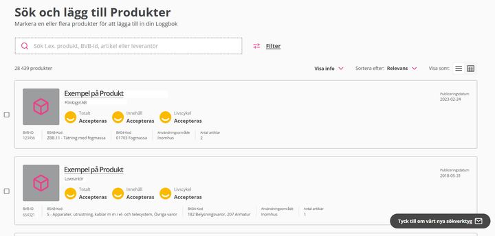 Bild som visar Byggvarubedömningens sökverktyg