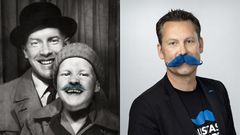 Till vänster: Jocke Jonason tillsammans med sin pappa Lennart. Foto: Privat. Till höger: Per-Anders Nygård, kampanjledare för Mustaschkampen. Foto: Rosie Alm.