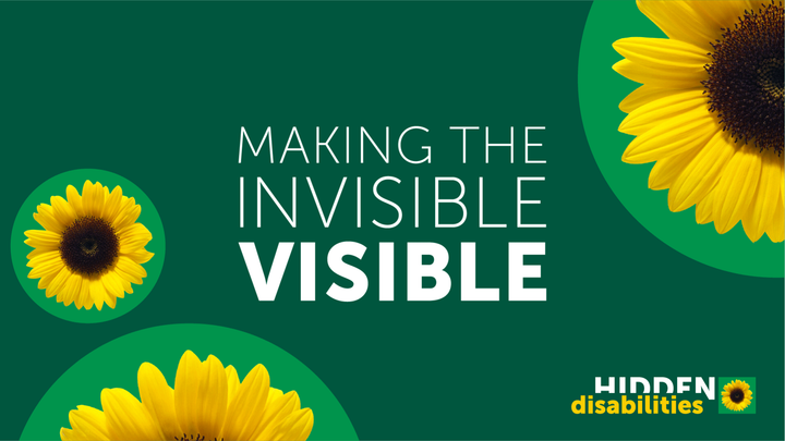 Alt-text: Tre gula solrosor mot en grön bakgrund med texten "Making the Invisible Visible".