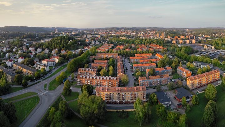Drönarbild på stadsdelen Göta, Borås.