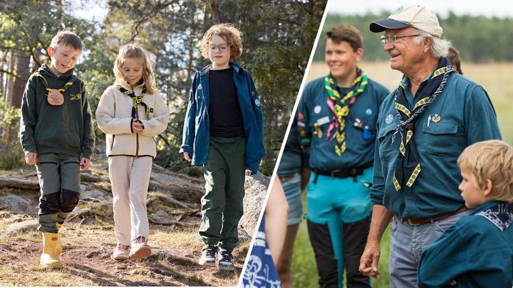 Kungen önskar sig gåvor till scoutrörelsen som 80-årspresent. Foto vänster: Eva Edsjö. Foto höger: Magnus Fröderberg