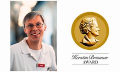Professor Per-Ola Carlsson, Uppsala universitet och Akademiska sjukhuset (Fotograf Johan Alp). Till höger: Sigill för Kerstin Brismar Award.