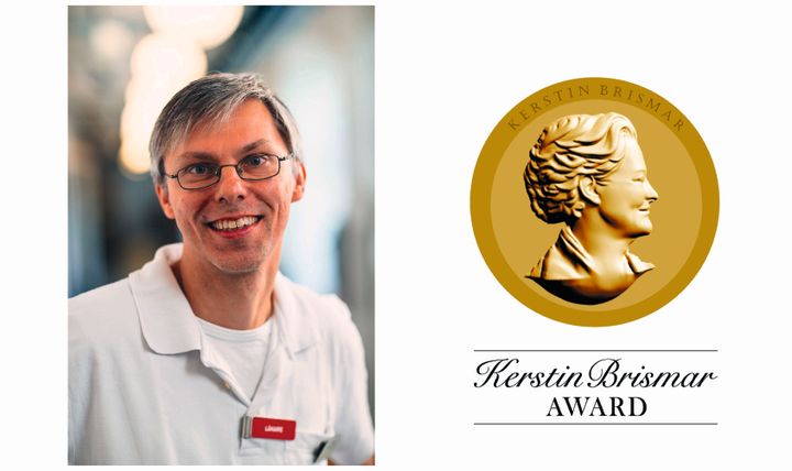 Professor Per-Ola Carlsson, Uppsala universitet och Akademiska sjukhuset (Fotograf Johan Alp). Till höger: Sigill för Kerstin Brismar Award.