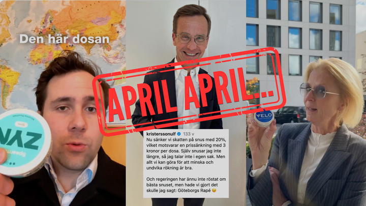 Originalbilder på statsminister Ulf Kristersson, finansminister Elisabeth Svantesson och utrikeshandels- och biståndsminister Benjamin Dousa när de tar ställning för tobaksindustrin.