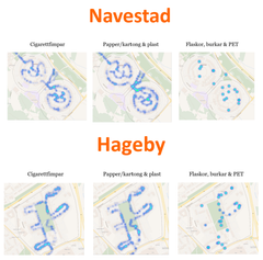Hotspot-kartor visar var olika typer av skräp samlades. Underlaget kan hjälpa till att avgöra var fimpomater, papperskorgar, källsorteringsstationer och pantkärl bör placeras.