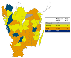 Skadeniåver på respektive älgförvaltningsområde i Götaland.