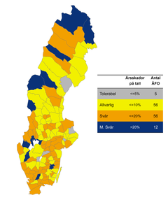Skadenivåer i respektive älgförvaltningsområde i Sverige.