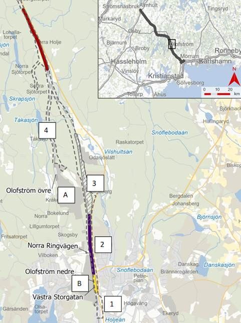 Kartan nedan visar var spår 21 i Olofström är.