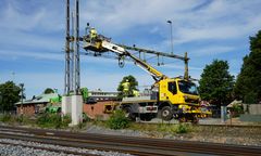 Nedmontering av kontaktledningsbrygga i Lerum.