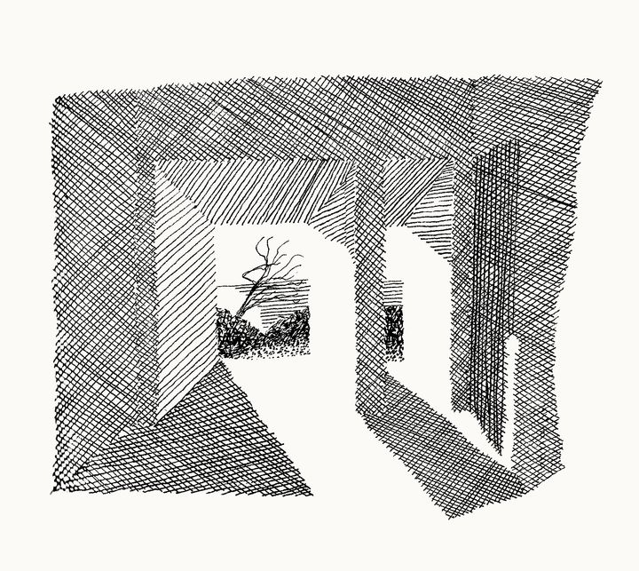 Illustration ur "Meningen med hus – varför vi bryr oss om husen", av författaren Rasmus Wærn. Boken är skriven för att kunna läsas av alla med intresse för hur vi ska bygga vårt samhälle.