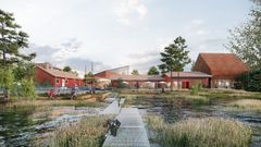 Renderingen visar ett förslag på vattenpark vid det rivningshotade reningsverket.