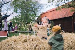 Jumping in haystacks.